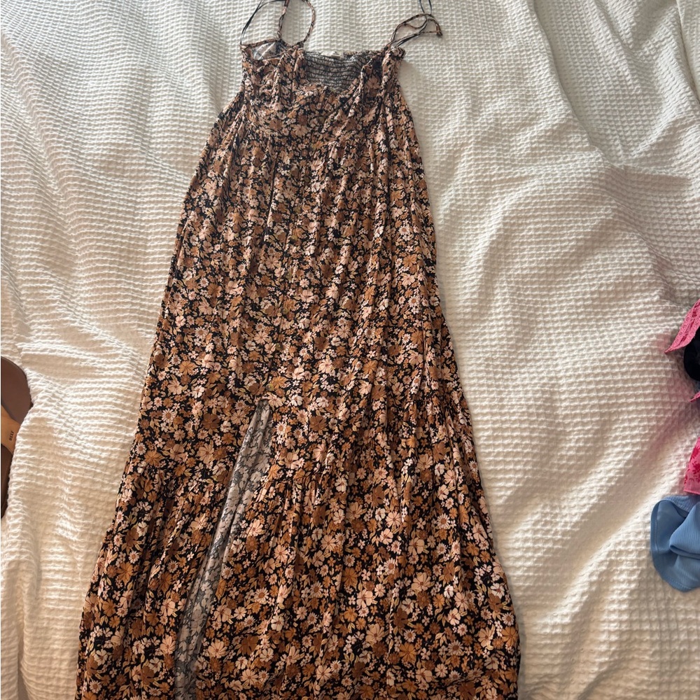 Rip Curl Brown and Tan Maxi Sundress with Spaghetti Straps